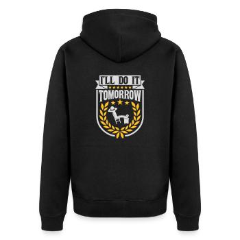 do it tomorrow Zitat - Unisex Premium Bio Zip Hoodie - Schwarz - Hinten - Nico (187cm)