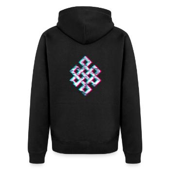 Karma Psychedelic 3D Glitch Anaglyph Fancy 2.0 - Unisex Premium Bio Zip Hoodie - Schwarz - Hinten - Nico (187cm)