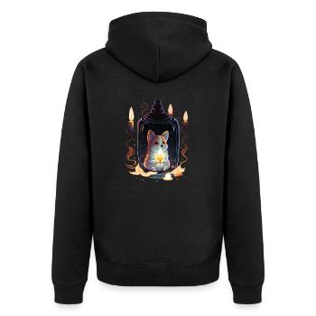 Corgi in a Bottle - Unisex Premium Bio Zip Hoodie - Schwarz - Hinten - Nico (187cm)