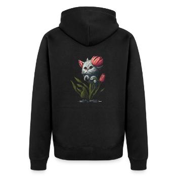 Chat extraterrestre fleur - Veste à capuche bio Premium Unisexe - noir - Dos - Nico (187cm)