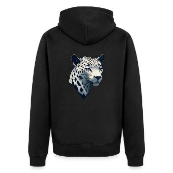 Minimalistischer Leopardenkopf - Unisex Premium Bio Zip Hoodie - Schwarz - Hinten - Nico (187cm)