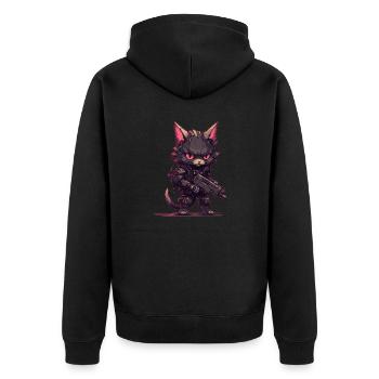 Cat Biker in the style of Post Apocalyptic - Unisex Premium Organic Zip Hoodie - black - Back - Nico (187cm)