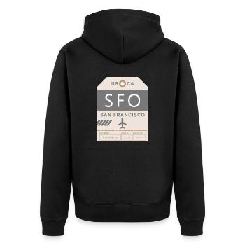 Flughafen San Francisco 1950 - Unisex Premium Bio Zip Hoodie - Schwarz - Hinten - Nico (187cm)