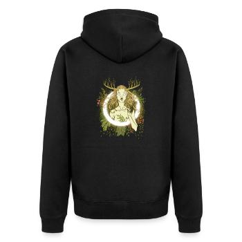 Göttin des Waldes - Unisex Premium Bio Zip Hoodie - Schwarz - Hinten - Nico (187cm)