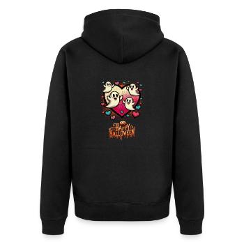 Retro Comic Chibi Ghost Heart Halloween T-Shirt - Unisex Premium Organic Zip Hoodie - black - Back - Nico (187cm)