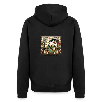 Trees, Mountains and Geometric Hand - Unisex Premium Organic Zip Hoodie - black - Back - Nico (187cm)