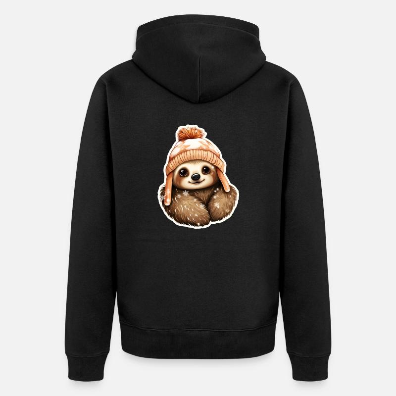 Paresseux mignon d’hiver - Veste à capuche bio Premium Unisexe - noir