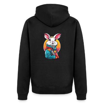 Weißes Kaninchen - Unisex Premium Bio Zip Hoodie - Schwarz - Hinten - Nico (187cm)