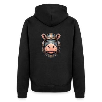 Nilpferd-Kopf - Unisex Premium Bio Zip Hoodie - Schwarz - Hinten - Nico (187cm)