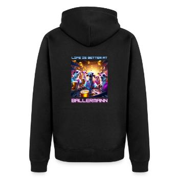 Life is better at Malle - Unisex Premium Bio Zip Hoodie - Schwarz - Hinten - Nico (187cm)