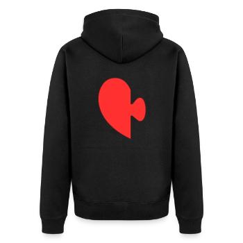 DuoHerz-Puzzle - Unisex Premium Bio Zip Hoodie - Schwarz - Hinten - Nico (187cm)