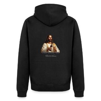 Bier unser im Himmel - Unisex Premium Bio Zip Hoodie - Schwarz - Hinten - Nico (187cm)