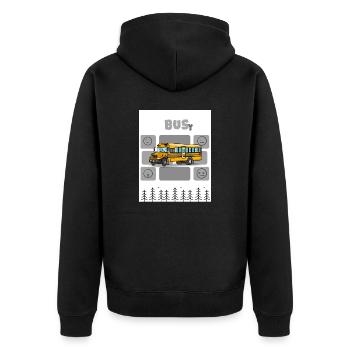 Beschäftigt. Unterwegs. Beschäftigt. - Unisex Premium Bio Zip Hoodie - Schwarz - Hinten - Nico (187cm)