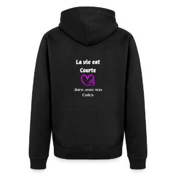 La vie est courte : Joue avec ton Chien - Veste à capuche bio Premium Unisexe - noir - Dos - Nico (187cm)