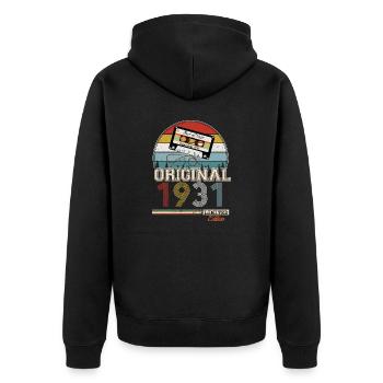 Elegantes Retro-Geschenk: 1931 Vintage - Unisex Premium Bio Zip Hoodie - Schwarz - Hinten - Nico (187cm)