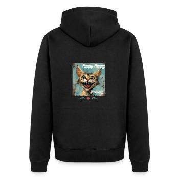 Crazy Cat Happy Birthday Chaotic Cat Trend - Unisex Premium Organic Zip Hoodie - black - Back - Nico (187cm)