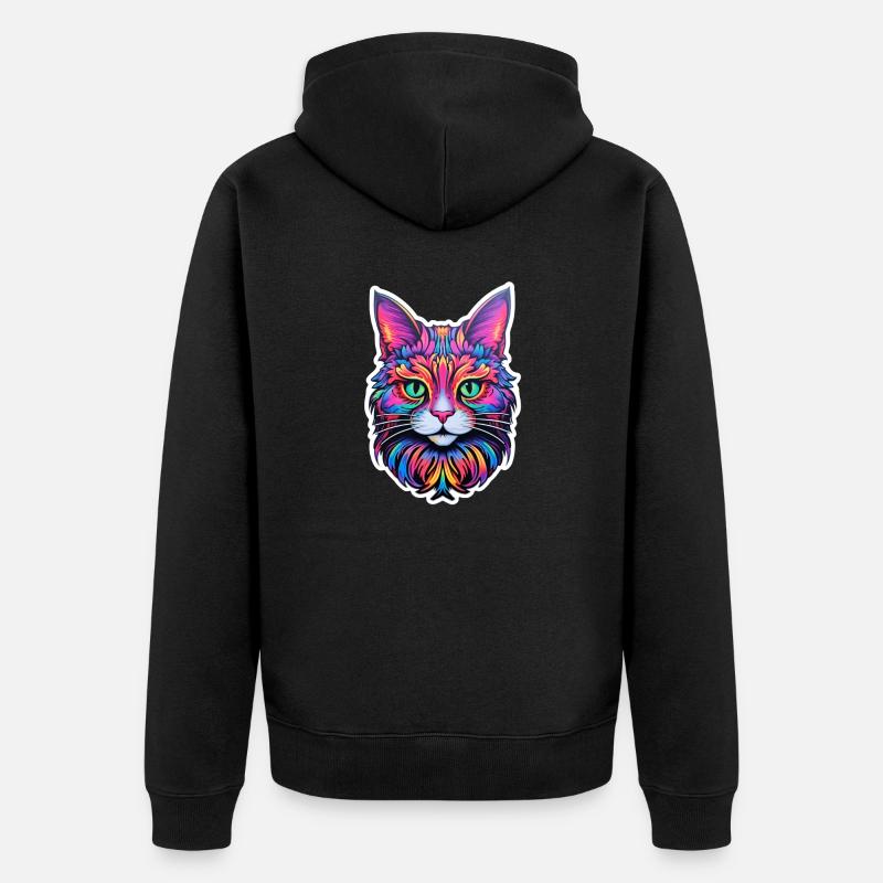 Illustration de chat psychédélique - Veste à capuche bio Premium Unisexe - noir