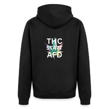 T-Shirt: THC instead of AfD, racism, smoking weed, cannabis - Unisex Premium Organic Zip Hoodie - black - Back - Nico (187cm)