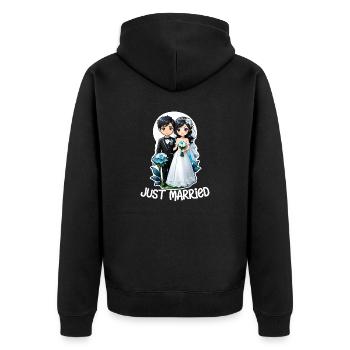 just married - pour mariage - Veste à capuche bio Premium Unisexe - noir - Dos - Nico (187cm)