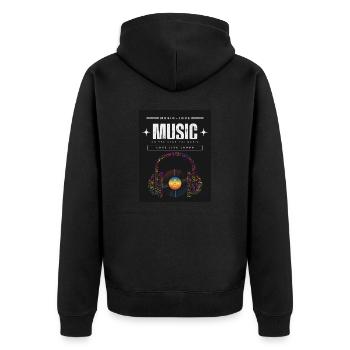 LIEBE ZUR MUSIK 12 - Unisex Premium Bio Zip Hoodie - Schwarz - Hinten - Nico (187cm)