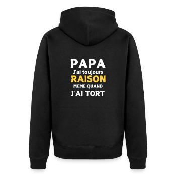 PAPA ICH HABE IMMER RECHT, AUCH WENN ICH FALSCH LIEGE - Unisex Premium Bio Zip Hoodie - Schwarz - Hinten - Nico (187cm)