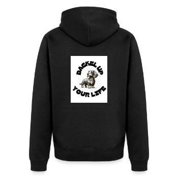 Dackel up your life - Unisex Premium Bio Zip Hoodie - Schwarz - Hinten - Nico (187cm)