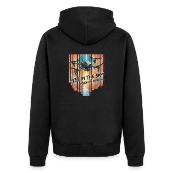 Eyes in the Sky - Unisex Premium Bio Zip Hoodie - Schwarz - Hinten - Nico (187cm)
