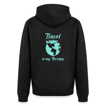 travel is my therapy - Unisex Premium Organic Zip Hoodie - black - Back - Nico (187cm)