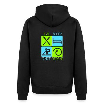Eat Sleep Rave Repeat Essen Schlafen Raven Spruch - Unisex Premium Bio Zip Hoodie - Schwarz - Hinten - Nico (187cm)