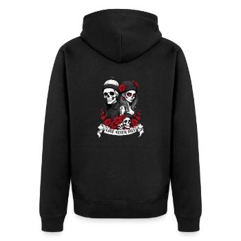 Love Never Dies - Unisex Premium Organic Zip Hoodie - black - Back - Nico (187cm)
