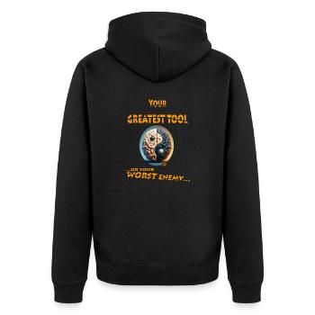 GREATEST TOOL - Unisex Premium Organic Zip Hoodie - black - Back - Nico (187cm)