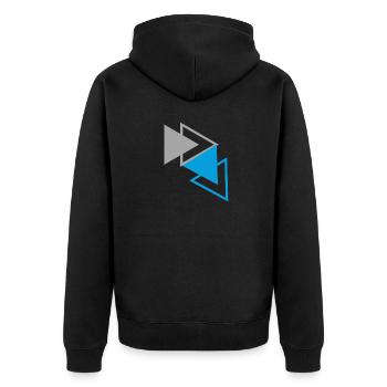 « Triangles Bleu Gris Design » - Veste à capuche bio Premium Unisexe - noir - Dos - Nico (187cm)