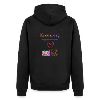 Kreuzberg 36, Kiez - Boof - Hood, Berlin Kreuzberg - Unisex Premium Bio Zip Hoodie - Schwarz - Hinten - Nico (187cm)