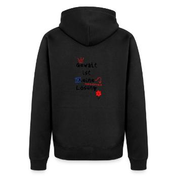 ,,Gewalt ist (k)eine Lösung" Tagesimpuls - Unisex Premium Bio Zip Hoodie - Schwarz - Hinten - Nico (187cm)