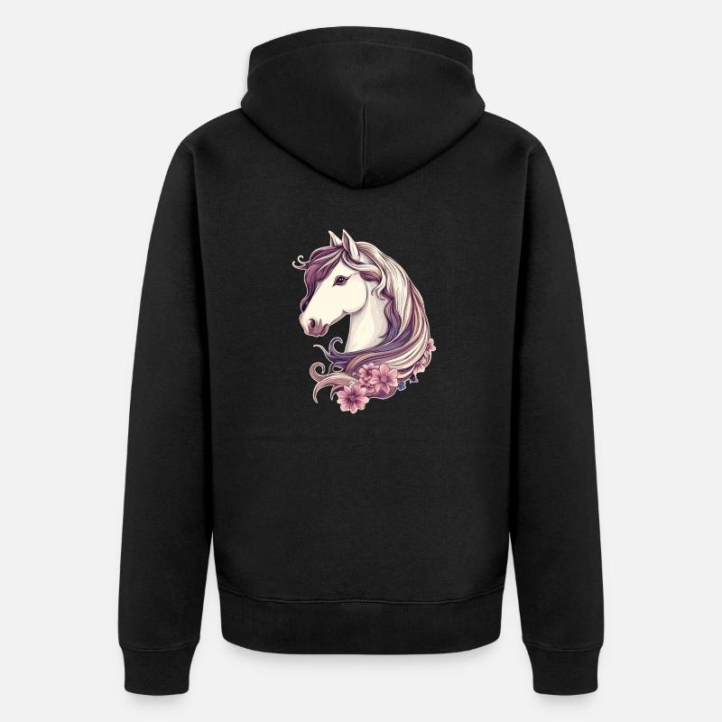 Pferd mit Blumen - Unisex Premium Bio Zip Hoodie - Schwarz