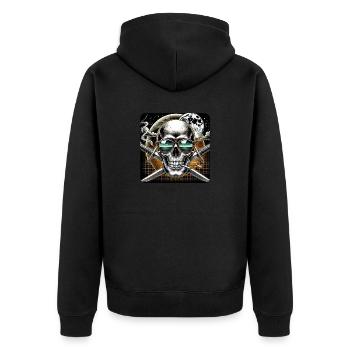 Totenkopf mit Gekreuzten Schwertern - Unisex Premium Bio Zip Hoodie - Schwarz - Hinten - Nico (187cm)