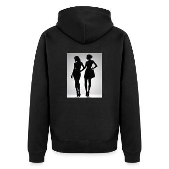 Silhouetten von zwei Personen in Kleidern - Unisex Premium Bio Zip Hoodie - Schwarz - Hinten - Nico (187cm)
