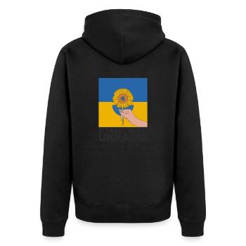 Stand With Ukraine Sunflower Art – Support Ukraine - Unisex Premium Organic Zip Hoodie - black - Back - Nico (187cm)