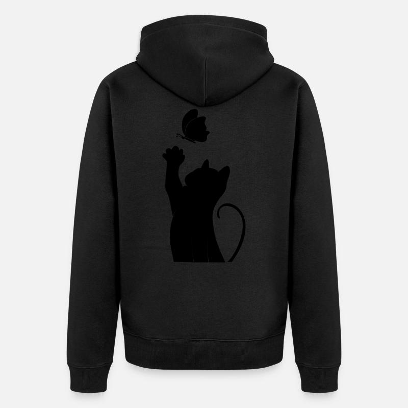 Chat avec le papillon - Veste à capuche bio Premium Unisexe - noir