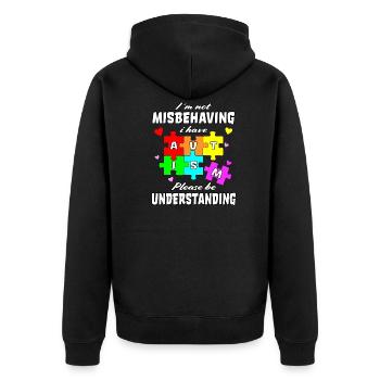 Autismus Spruch Autist Autisten Geschenkidee süß - Unisex Premium Bio Zip Hoodie - Schwarz - Hinten - Nico (187cm)