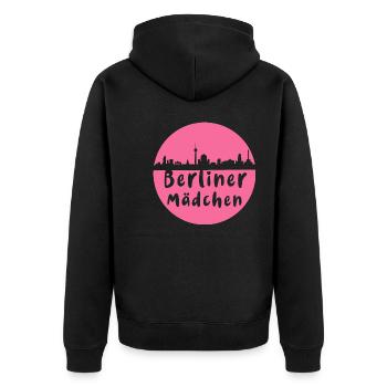 berlin, skyline, kreis, scherenschnitt,berlinerin - Unisex Premium Bio Zip Hoodie - Schwarz - Hinten - Nico (187cm)