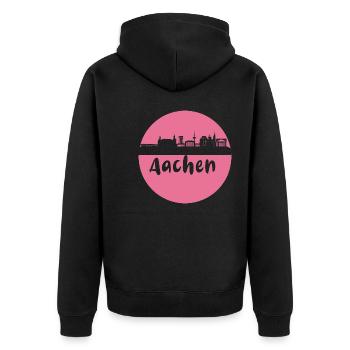 scherenschnitt,aachen,rosa,stadt,skyline - Unisex Premium Bio Zip Hoodie - Schwarz - Hinten - Nico (187cm)