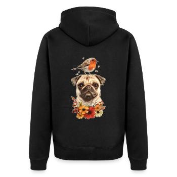 Mops mit Vogel - Unisex Premium Bio Zip Hoodie - Schwarz - Hinten - Nico (187cm)