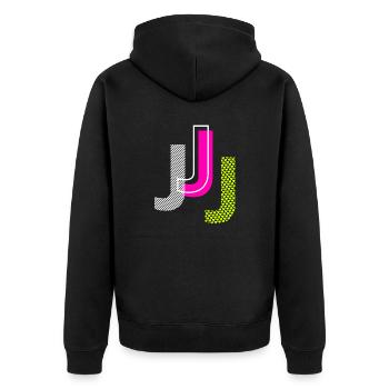 J Buchstabe - Unisex Premium Bio Zip Hoodie - Schwarz - Hinten - Nico (187cm)