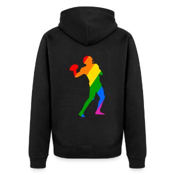 Rainbow Football Player - Unisex Premium Bio Zip Hoodie - Schwarz - Hinten - Nico (187cm)