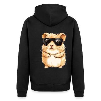 Cooles Meerschweinchen - Unisex Premium Bio Zip Hoodie - Schwarz - Hinten - Nico (187cm)