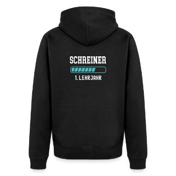 Schreiner Ausbildung 1 Lehrjahr 1. Ausbildungsjahr - Unisex Premium Bio Zip Hoodie - Schwarz - Hinten - Nico (187cm)