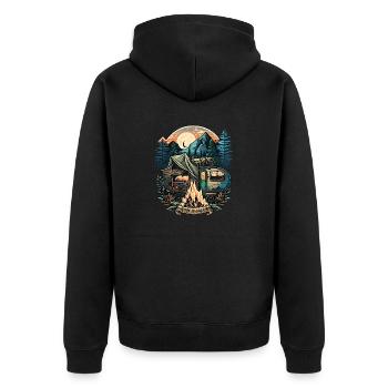 Ein Leben ohne Camping ist möglich aber sinnlos - Unisex Premium Bio Zip Hoodie - Schwarz - Hinten - Nico (187cm)