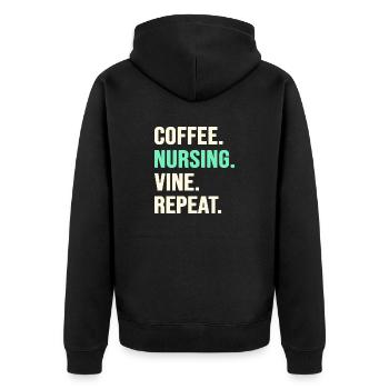 Krankenschwester Frühschicht-Kaffee OP Pflege - Unisex Premium Bio Zip Hoodie - Schwarz - Hinten - Nico (187cm)