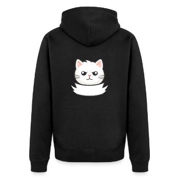 Katze mit Namensschild - Unisex Premium Bio Zip Hoodie - Schwarz - Hinten - Nico (187cm)